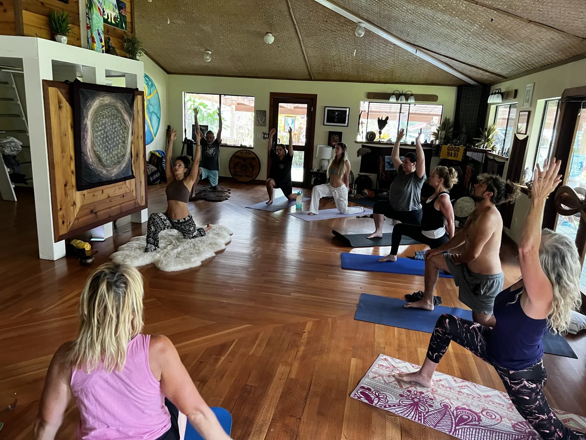 Group movement practice inside the Coco Wasi sanctuary